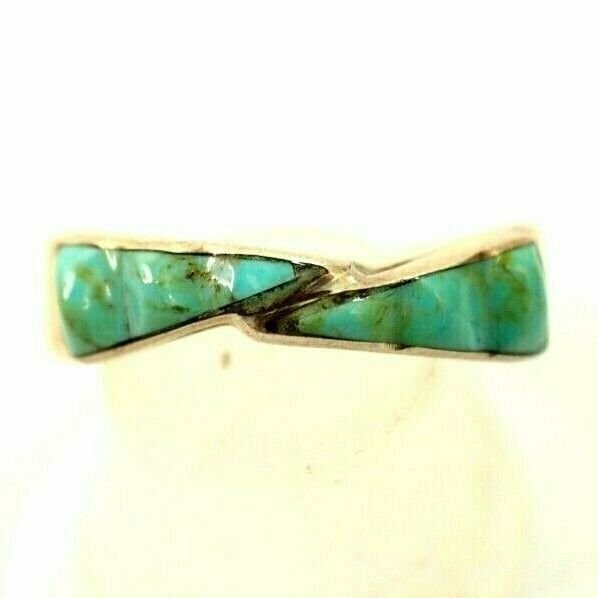 Sharp Turquoise Inlaid Semi Bypass Ring Sterling Silver Assorted Sizes