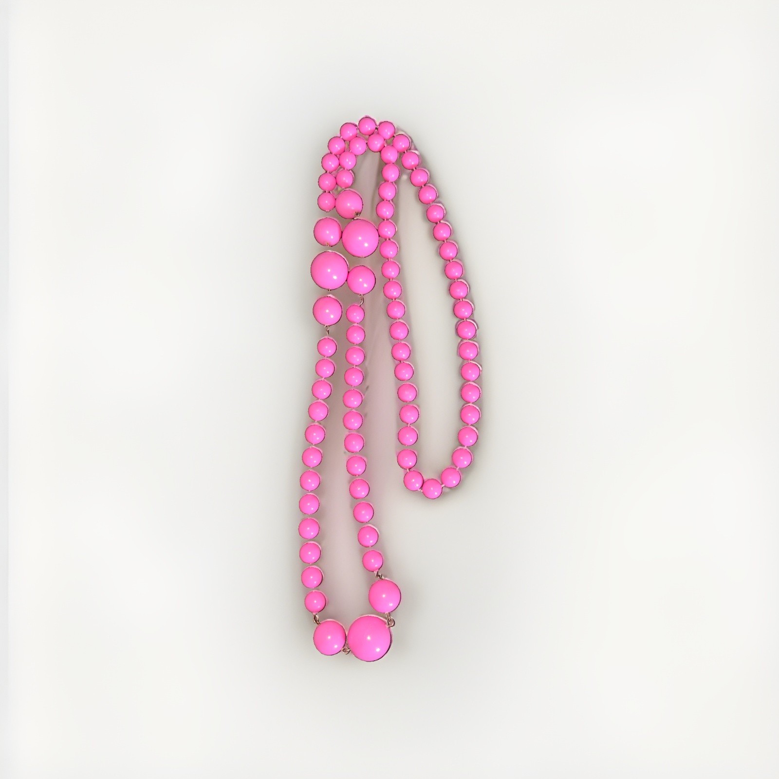 Vintage Bubblegum Pink Bead Necklace with Gold Tone Spacers, 50”