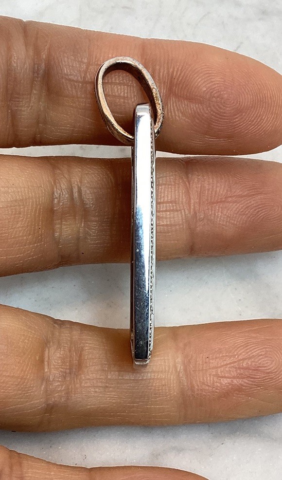 Vintage 925 Sterling Silver CZ Initial M Dog Tag Pendant