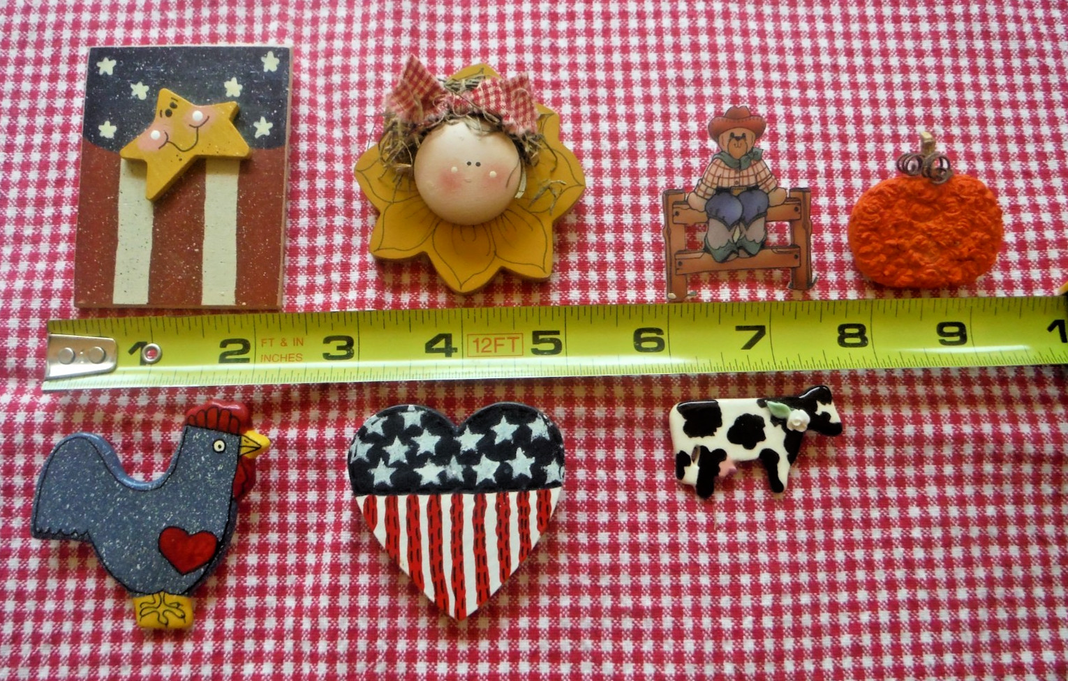 Vtg Lot of 7 Handmade Whimsical Kitschy Pins 1990s Patriotic Sunflower Animals