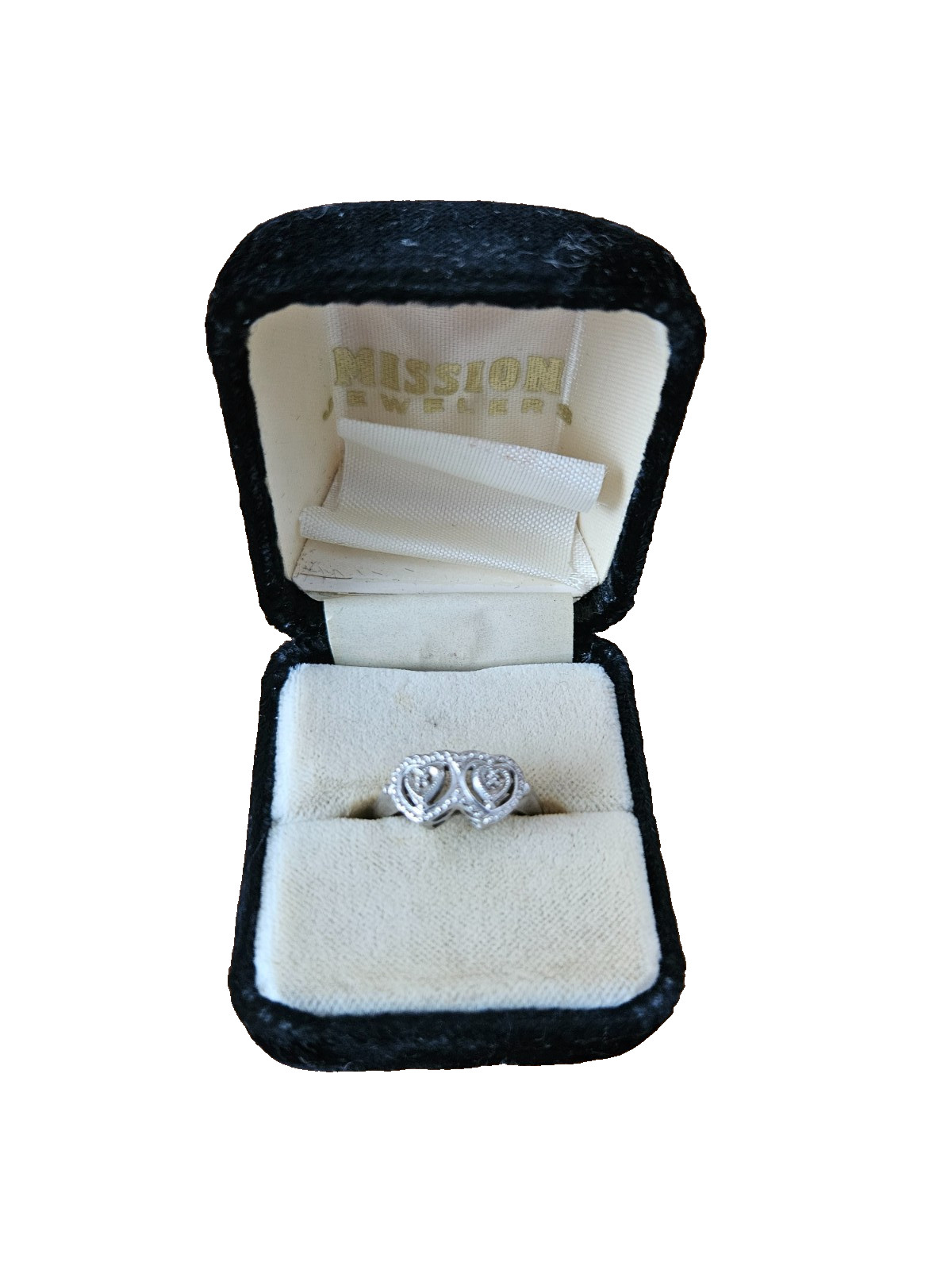 Vintage Women’s Promise Ring 2 Hearts 10K White Gold – Size 5.75