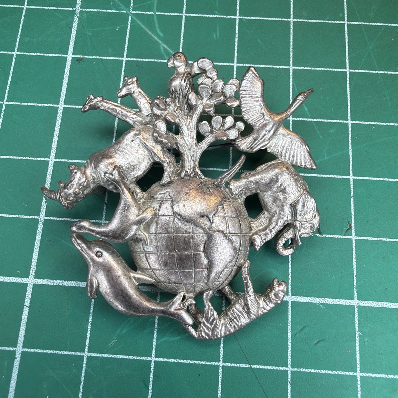 Vintage signed A.J.C. Dark Grey “animals Around The World” Brooch