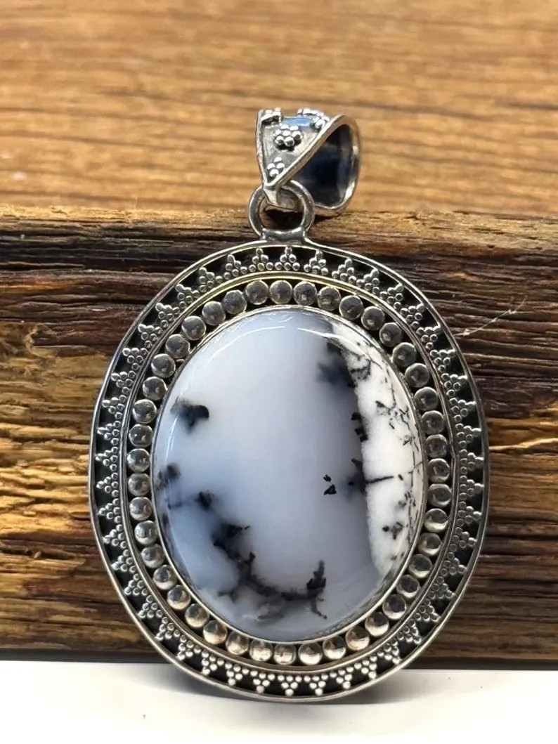 Large pendant sterling silver Dendrite Opal