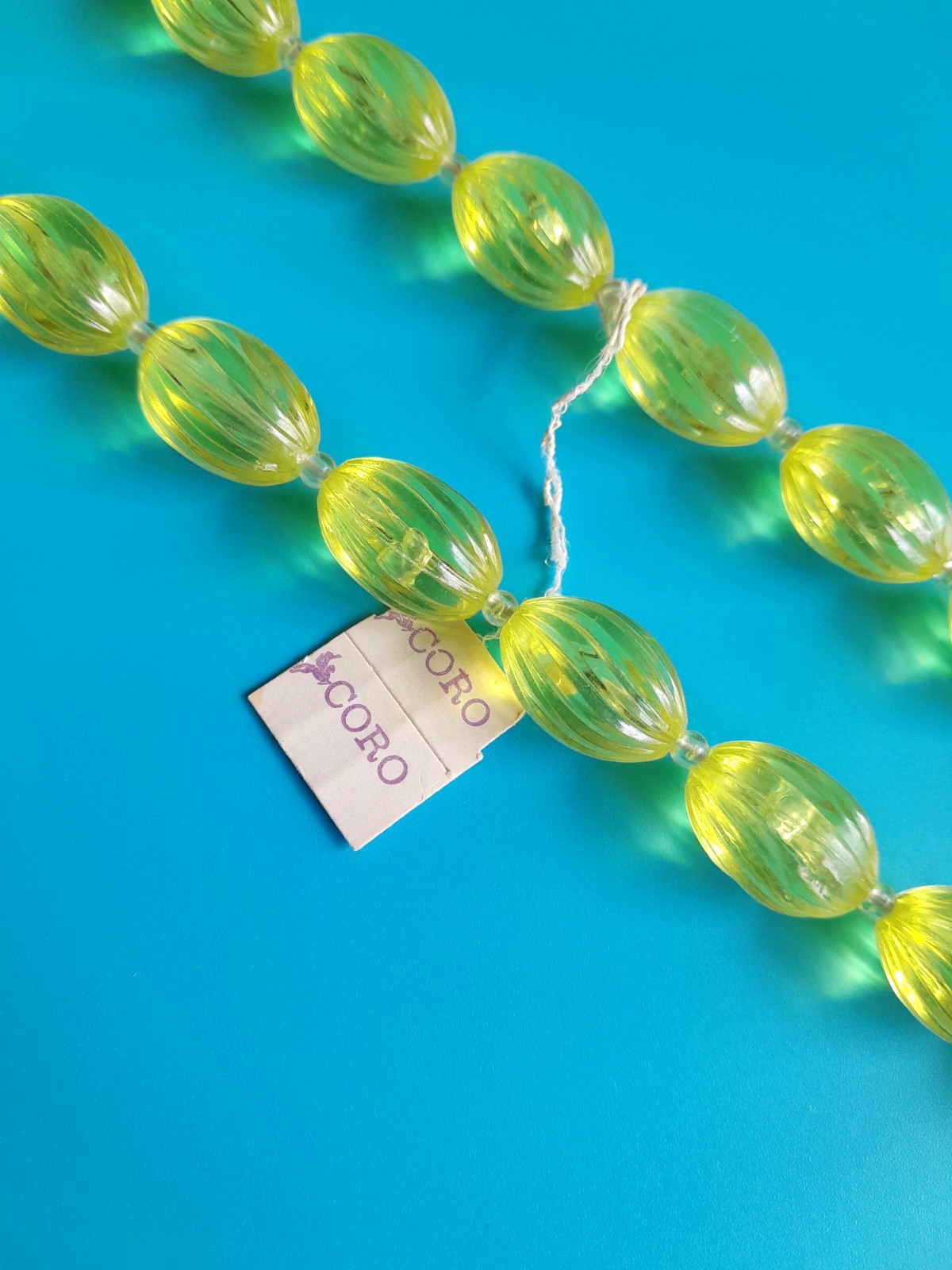 Vintage Bright Beaded Necklace With Coro Pegasus Tag 17 In Made In Hong Kong