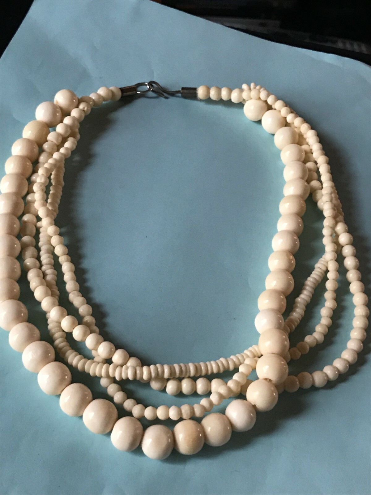 Estate Multistrand Various Sized Cream Plastic or Other Material Bead Necklace –
