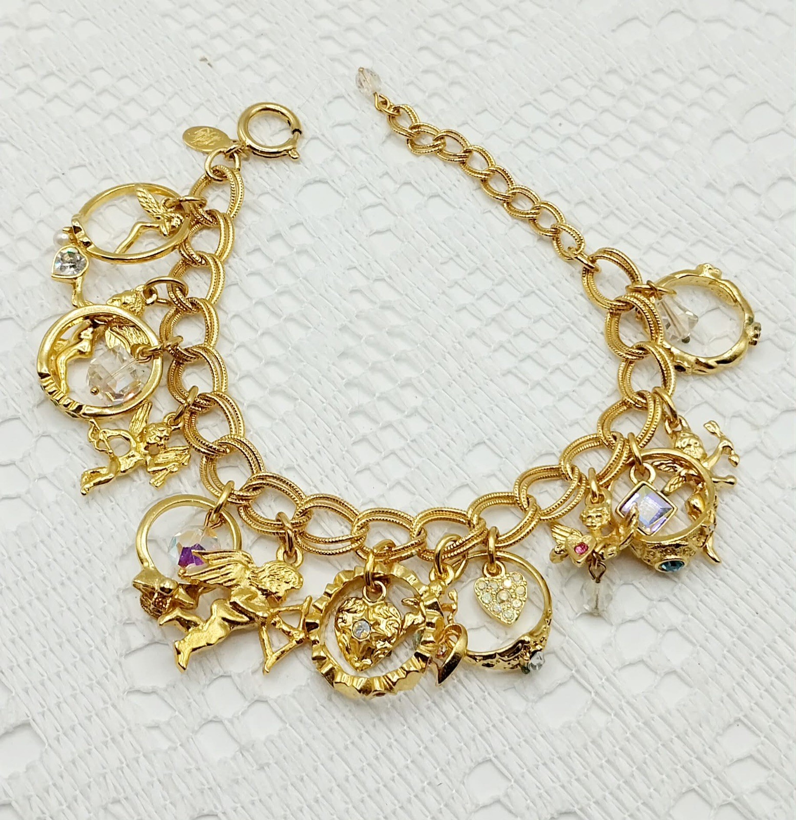 KIRKS FOLLY CHARM ANGEL CHERUB PIXIE RHINESTONE CHARM BRACELET