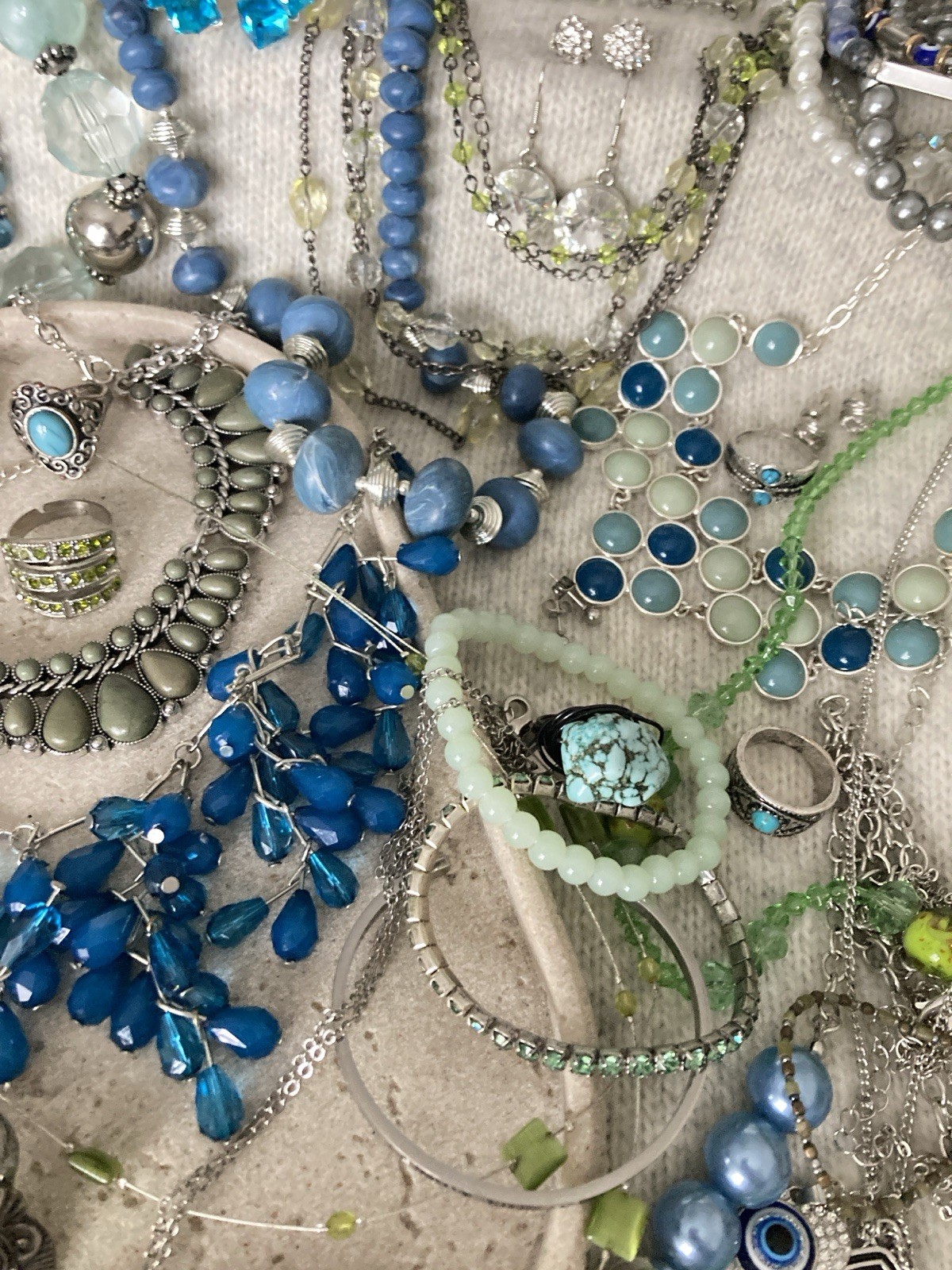 Vintage & Modern Costume Jewelry Lot Curated Collection ALL WEARABLE Blues