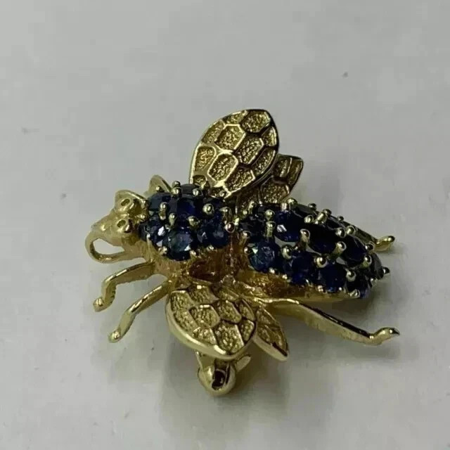 1.50Ct Round Cut Blue Sapphire Bee Brooch Pin & Pendant 14K Yellow Gold Plated