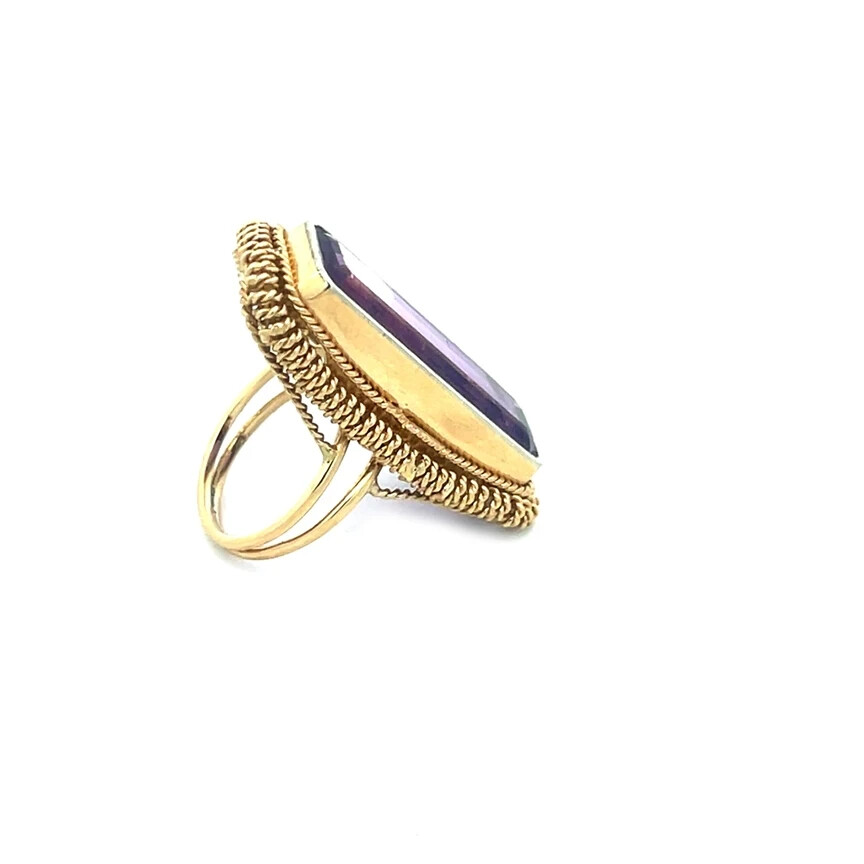 Amethyst Gold Long Ring 18k Yellow Rope Style Split Shank Size 5 Vintage