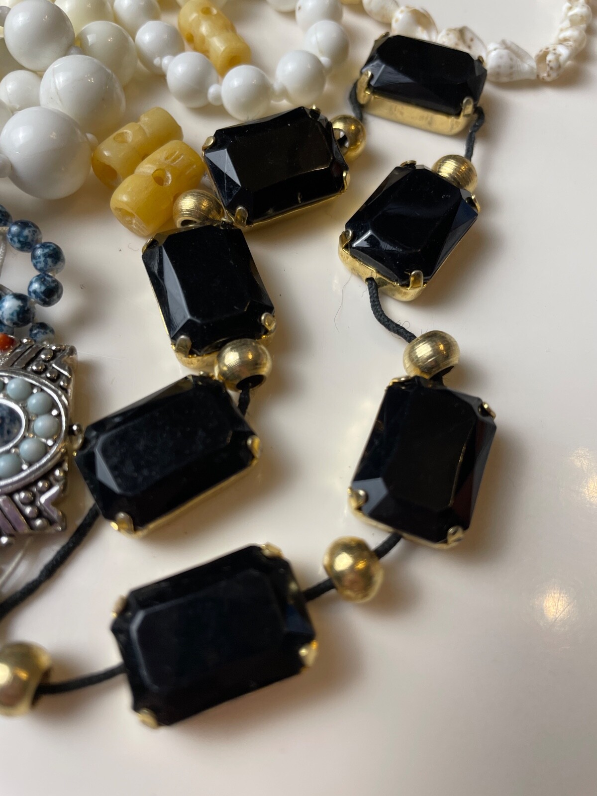 Lot Vintage Costume Jewelry For Repurposing And Wear Shell Necklace Beads Etc.
