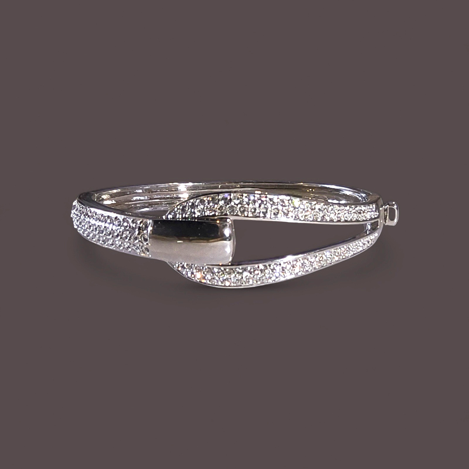 Signed Butler Silver Tone Rhinestone Hinged Bangle Bracelet Pavé Crystal Modern