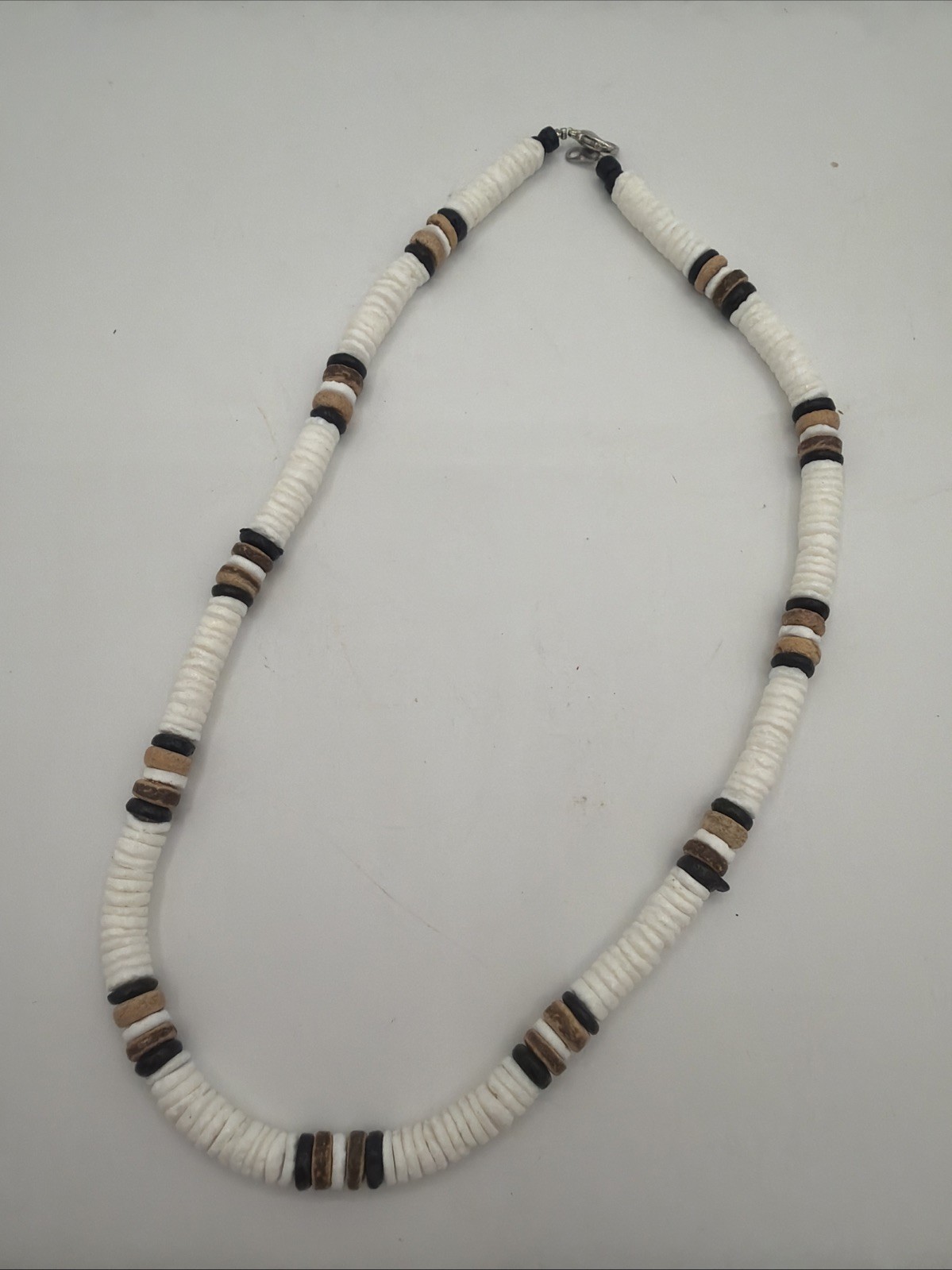 White Shell Coconut Palm Wood Heishi Necklace 20in