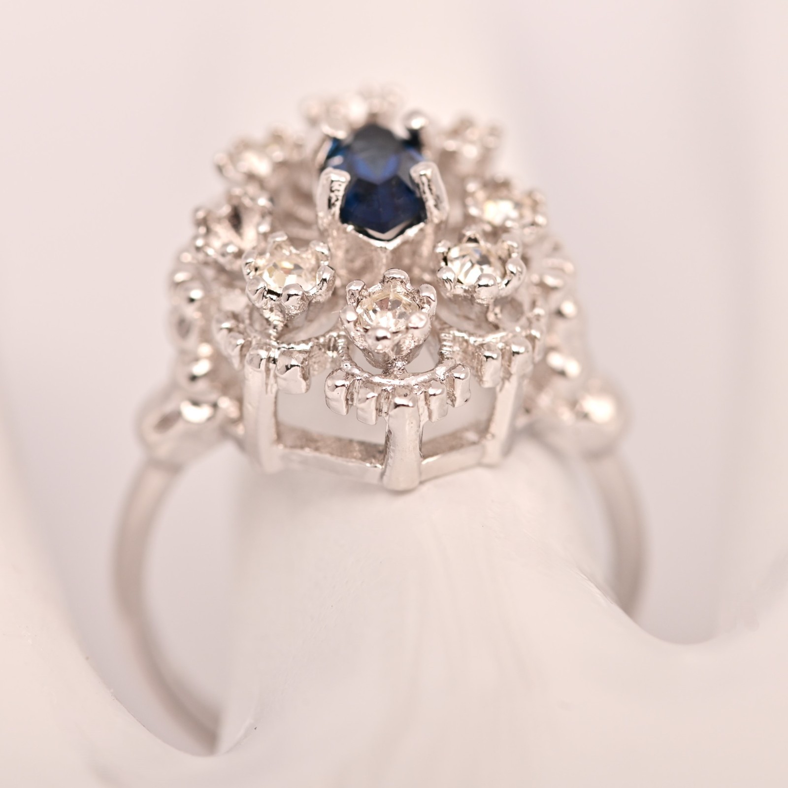 Antique Original Vintage Signed Designer 18k HGE Sapphire Gemstone Estate Ring
