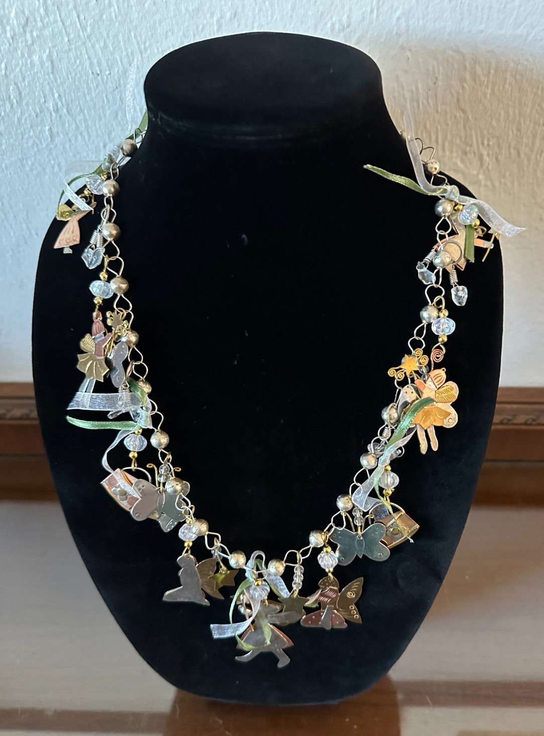 Vintage Charm Necklace, Brass & Silver Angels Kids Children, 19”