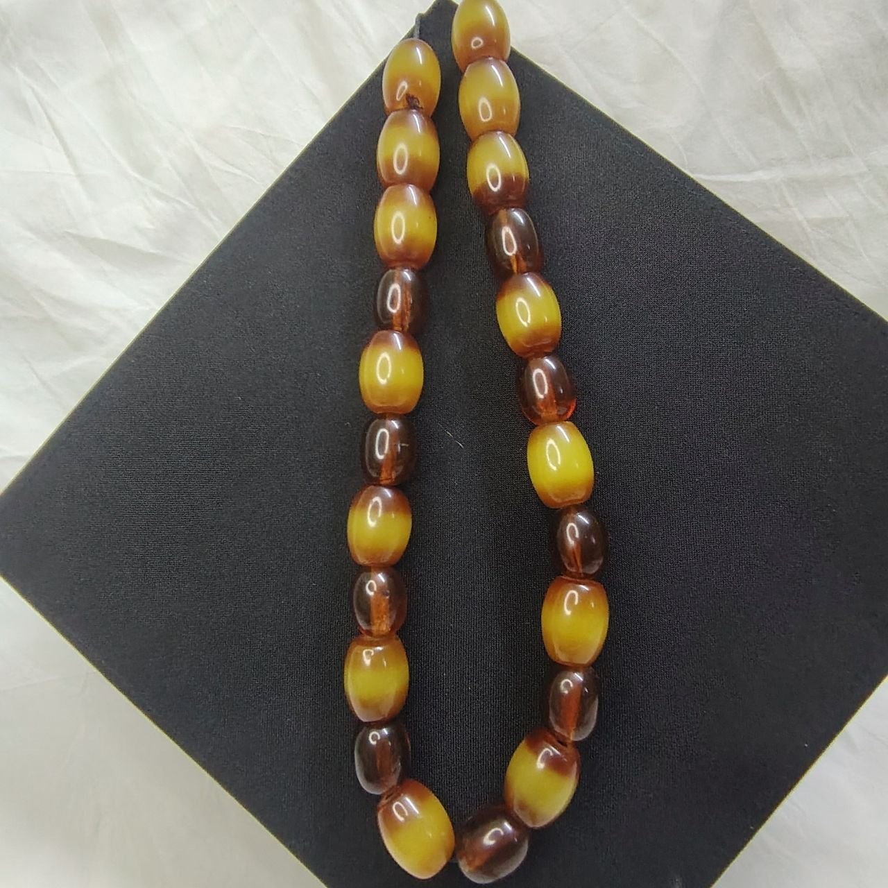 Vintage Style Amber Color Beaded Necklace Large Barrel Beads 128g Estate Jewelry
