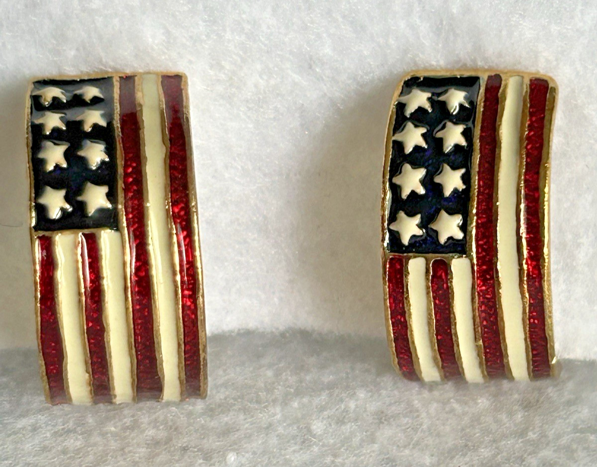 Red White Blue Patriotic Enamel Clip Earrings Vintage AD 2002 (6)