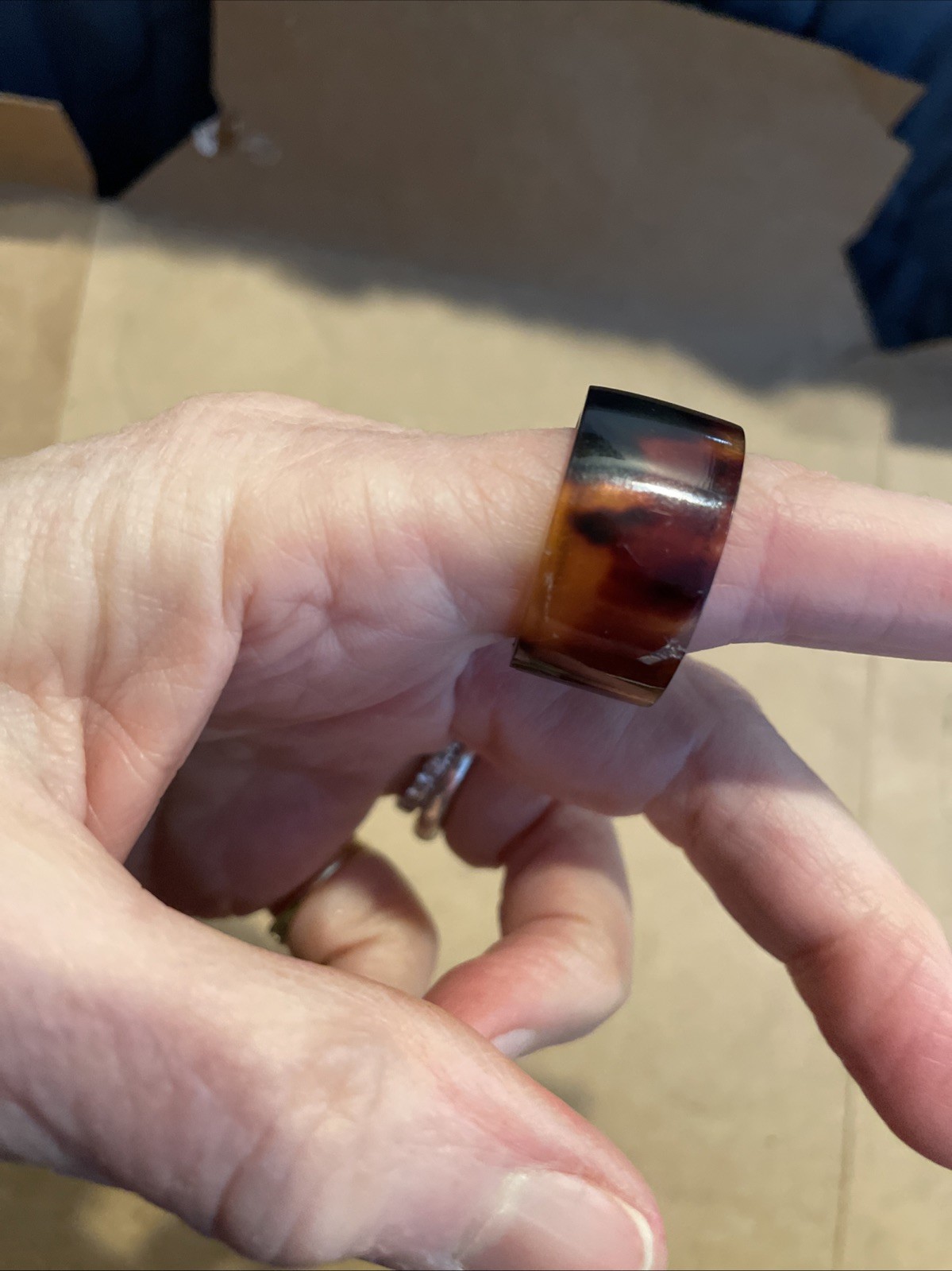Vintage Hand Turned 1/2″ Turtle Shell Ring size 12.25 unused old new stock