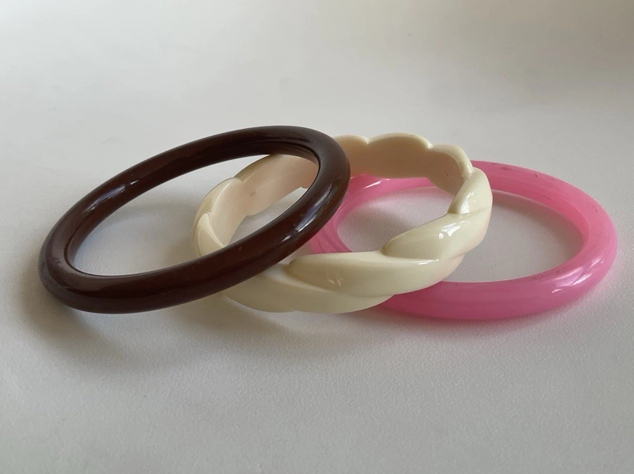 Vintage Bangles LOT 3 bracelet Neapolitan ice cream colors Pink cream chocolate