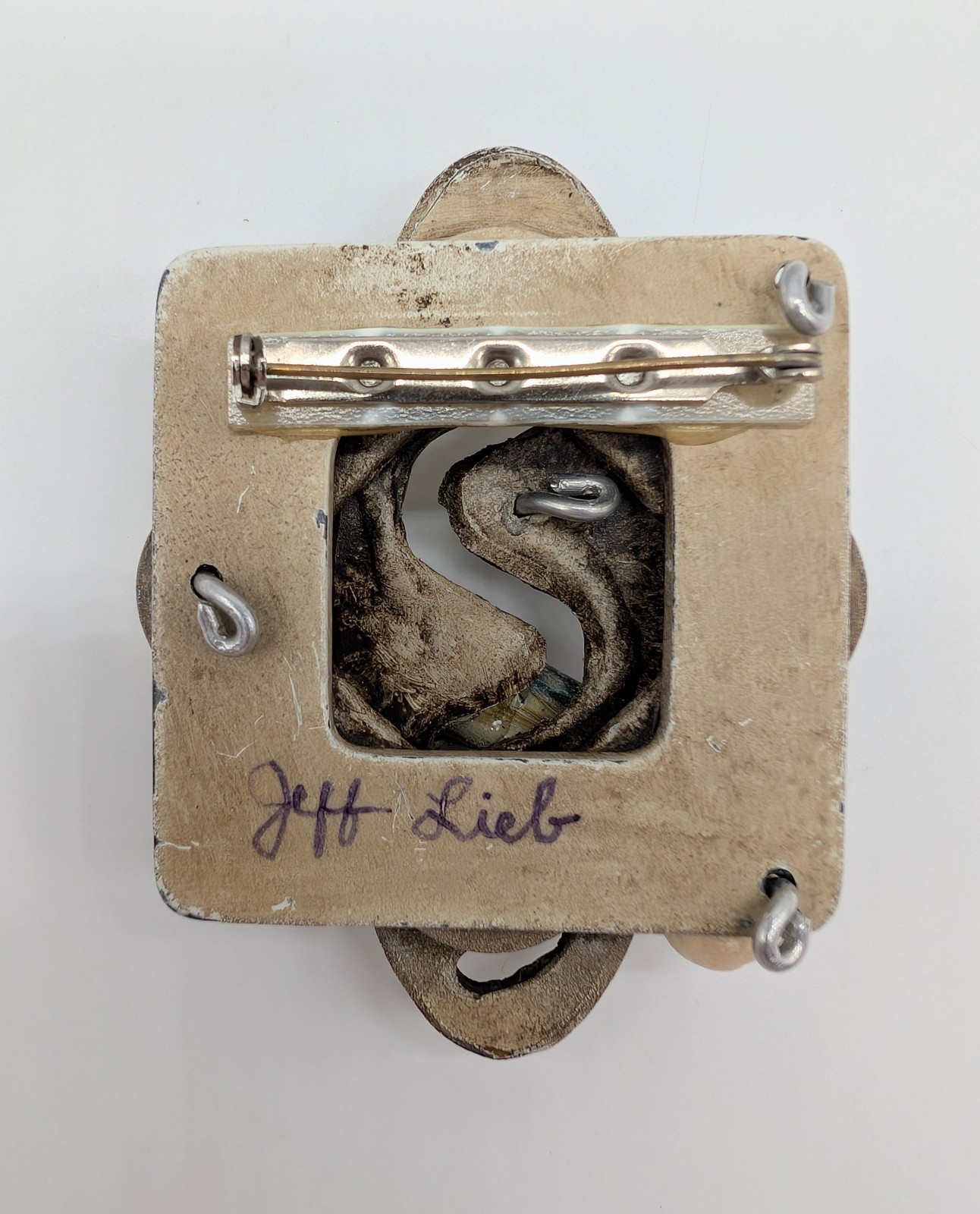 Jeff Lieb Pin Brooch Metal Wood Resin Rare Boho Retro Vintage Signed