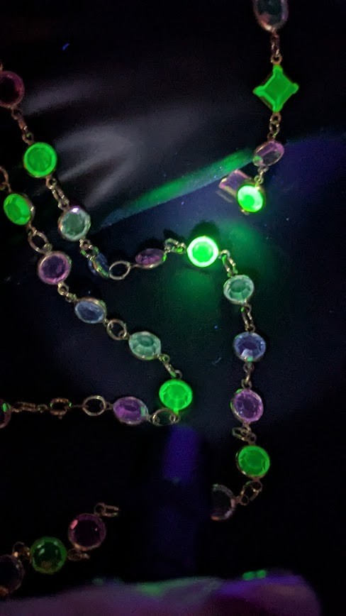 Vintage Open Bezel Crystal Set Necklace & Bracelet Glass UV Glow
