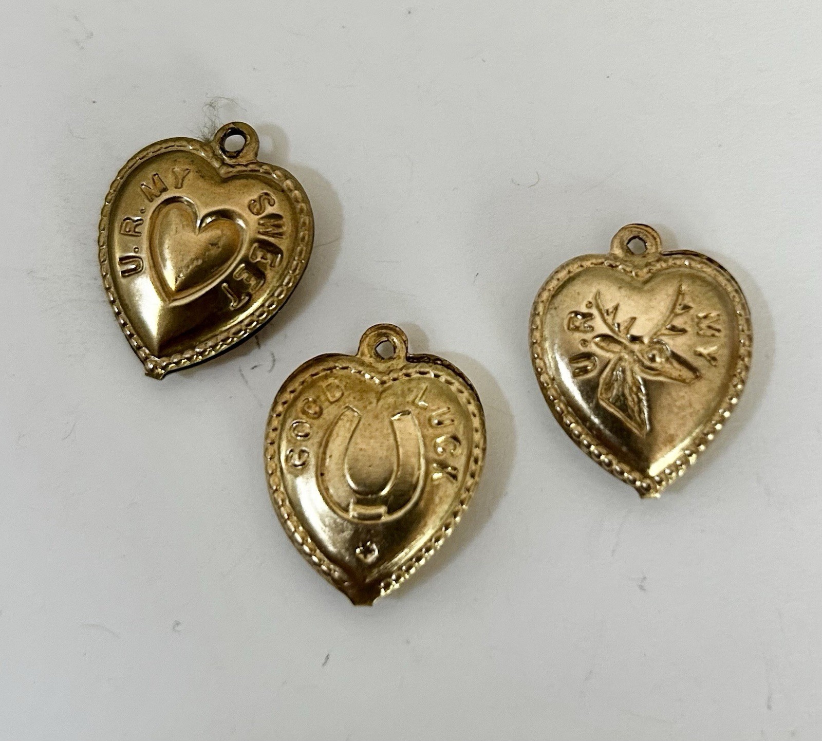 Vintage Puffy Heart Charm, GOLD PLATED Heart, Good Luck Heart Charm, 14 K Plated