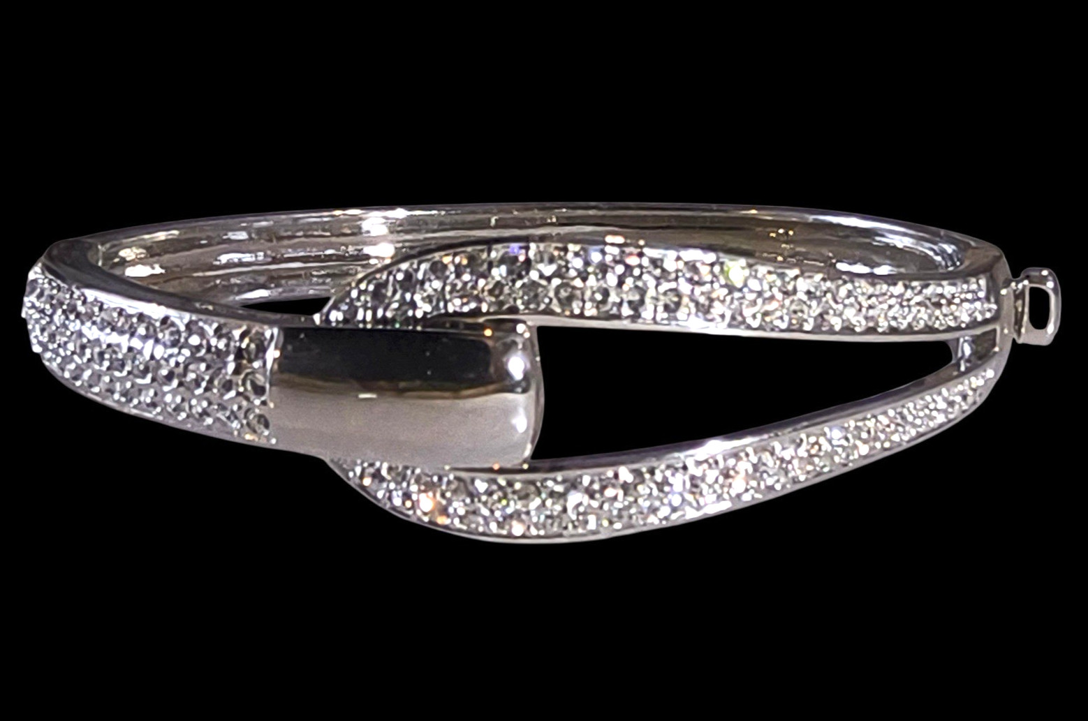 Signed Butler Silver Tone Rhinestone Hinged Bangle Bracelet Pavé Crystal Modern