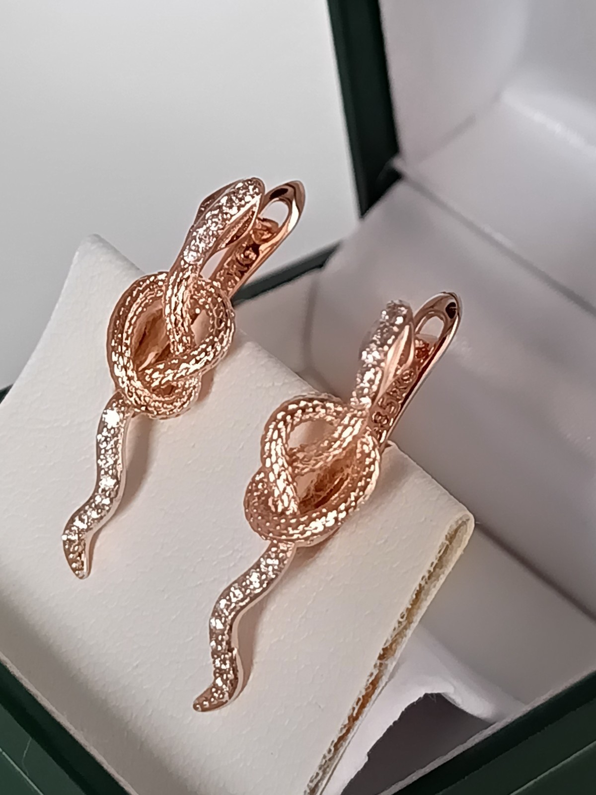 Vintage 1990-s 14 Ct Rolled Gold Zircons Snake Earrings-Hallmarked 585 RG