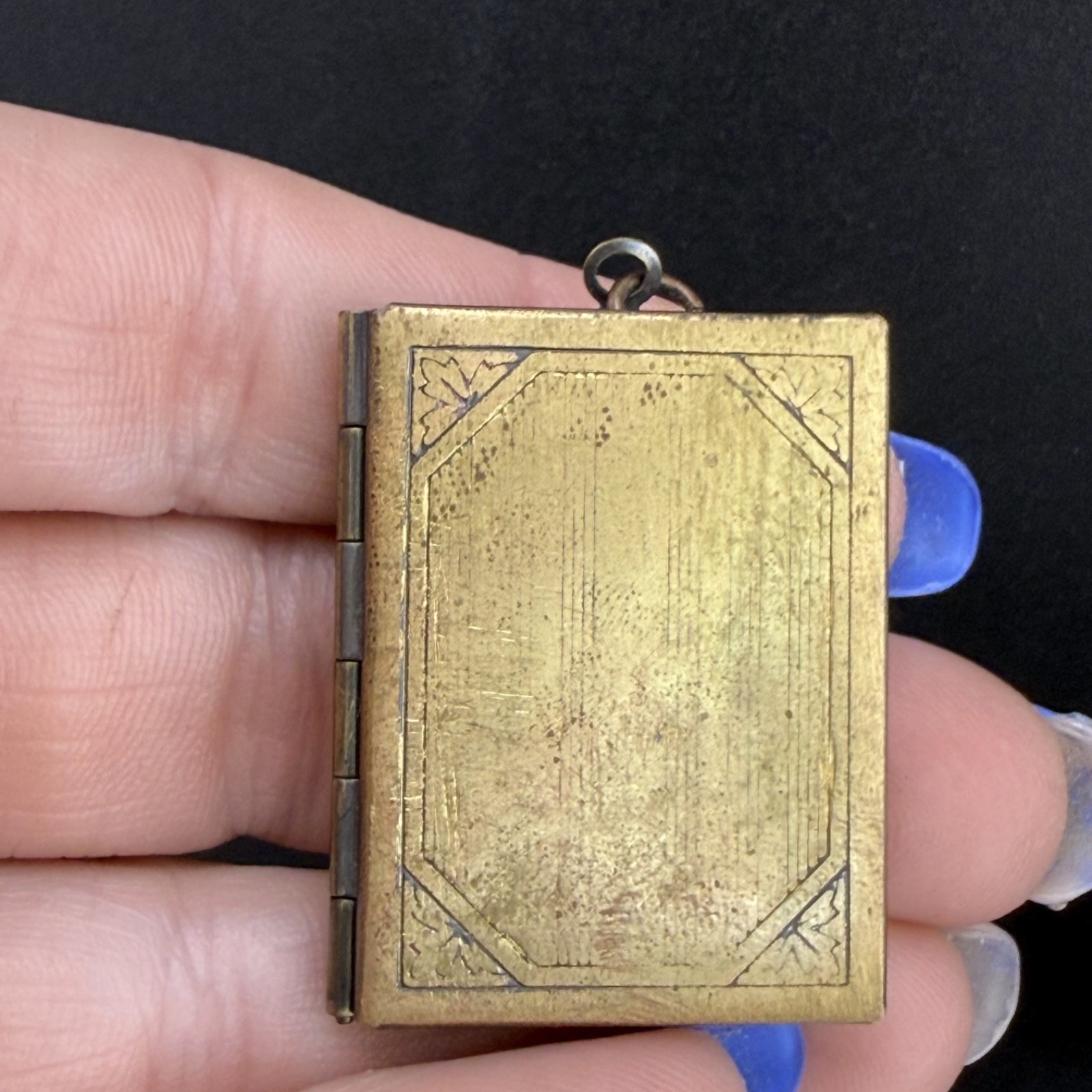 Vintage Locket Pendant Rectangle Book Gold Tone Photo