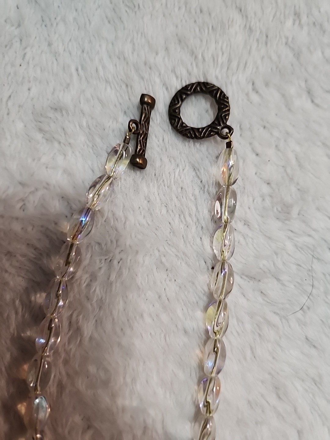 Fairycore Beaded Necklace w/ Mirror Pendant Bronze Color Plastic Beads