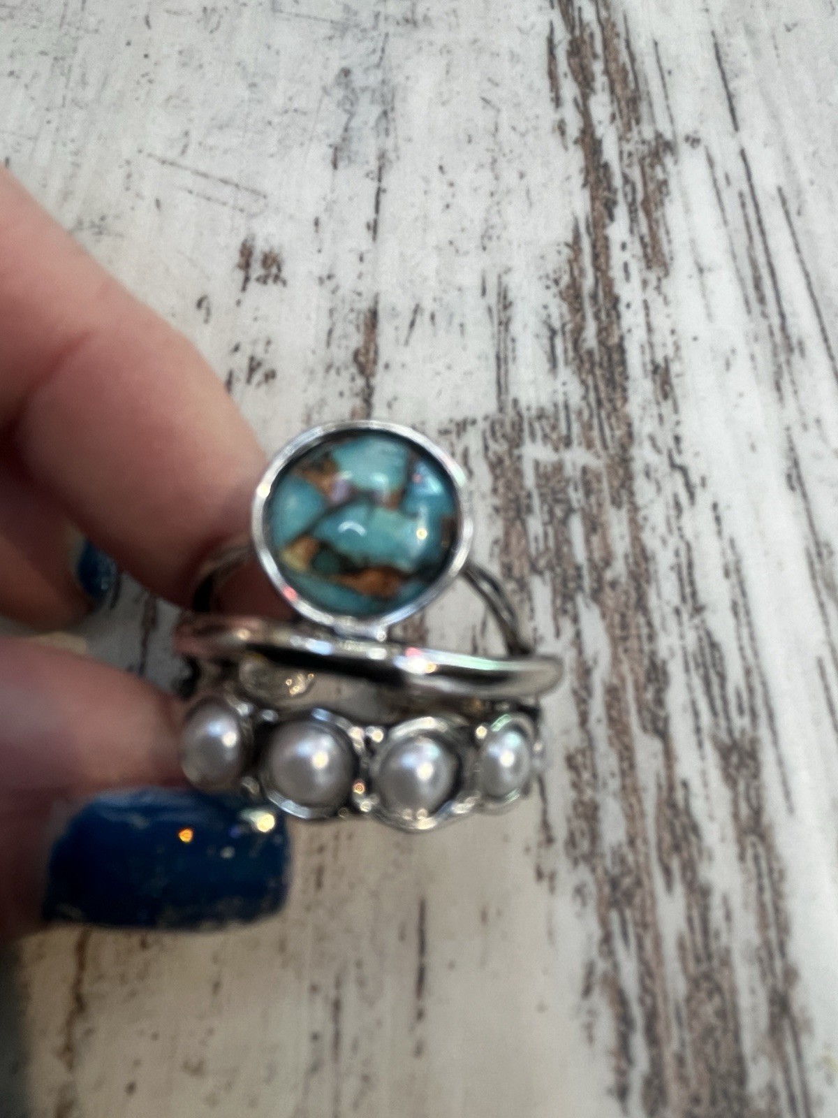 Bohemian Vintage Circular Imitation Turquoise & Moonstone Ring