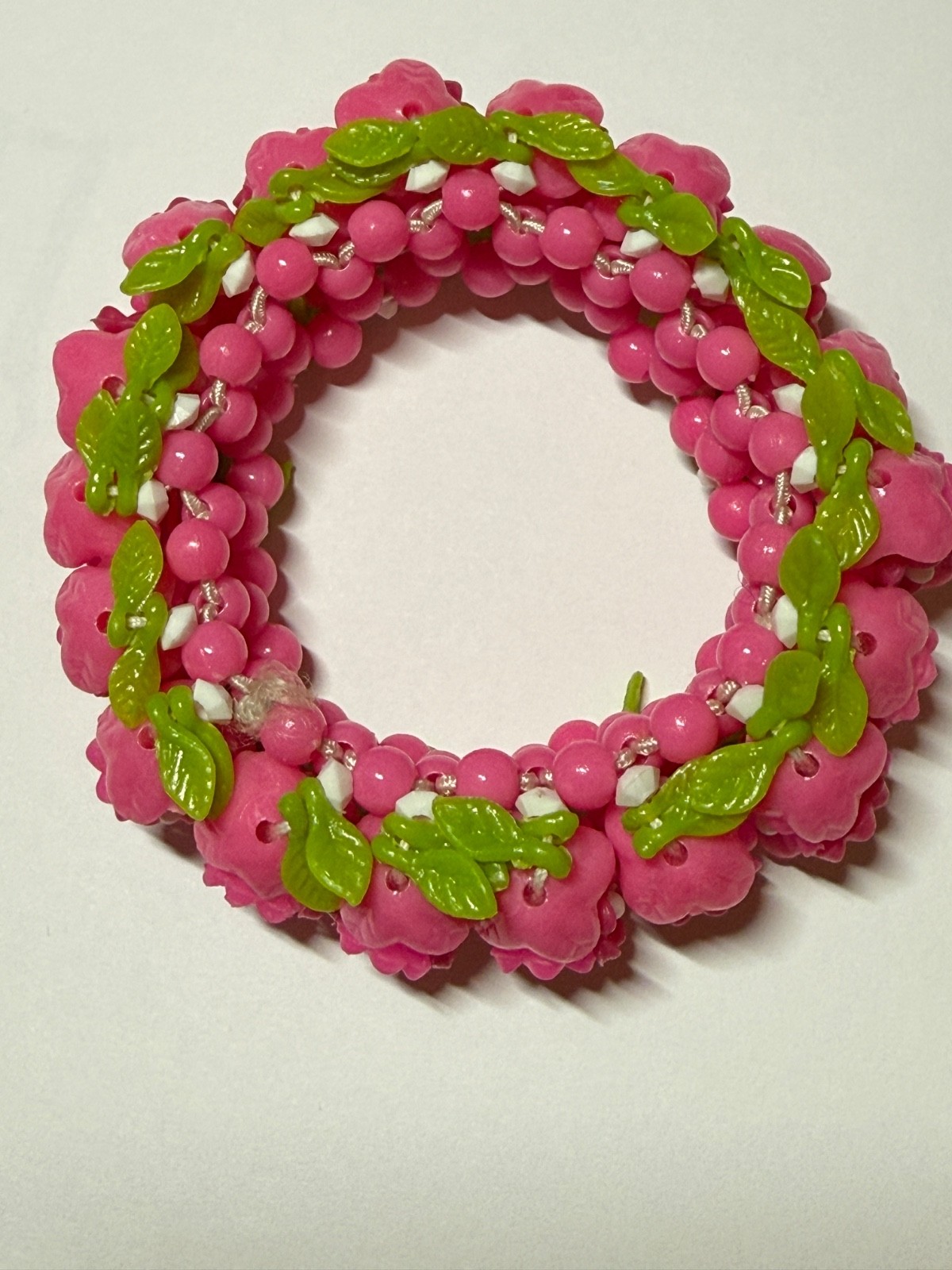 Vintage Hot Pink flower bracelet stretch Fairycore Hong Kong plastic size M