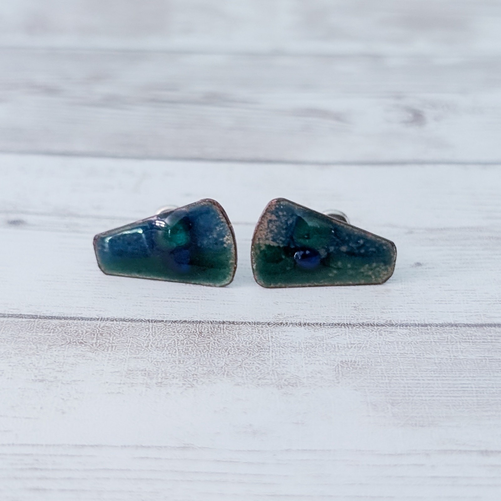 Vintage Screw Back Earrings Unusual Statement Blue Green Tones
