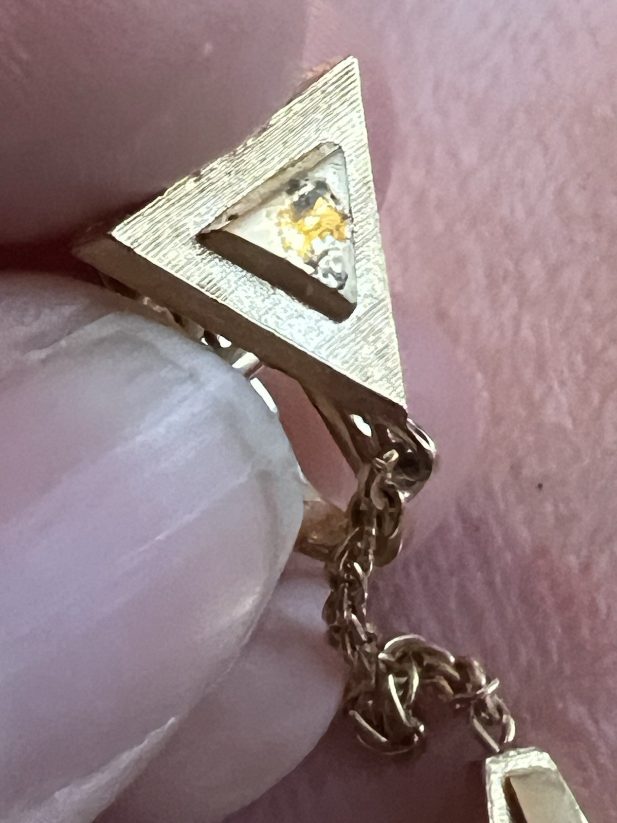 Vintage TRIFARI Dangle Long Triangle Clip Earrings Gold Tone