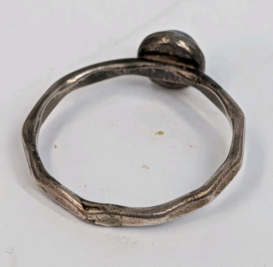Vintage Sterling Silver .999 Minimalist Banded Black Agate Hexagonal Ring Sz 7