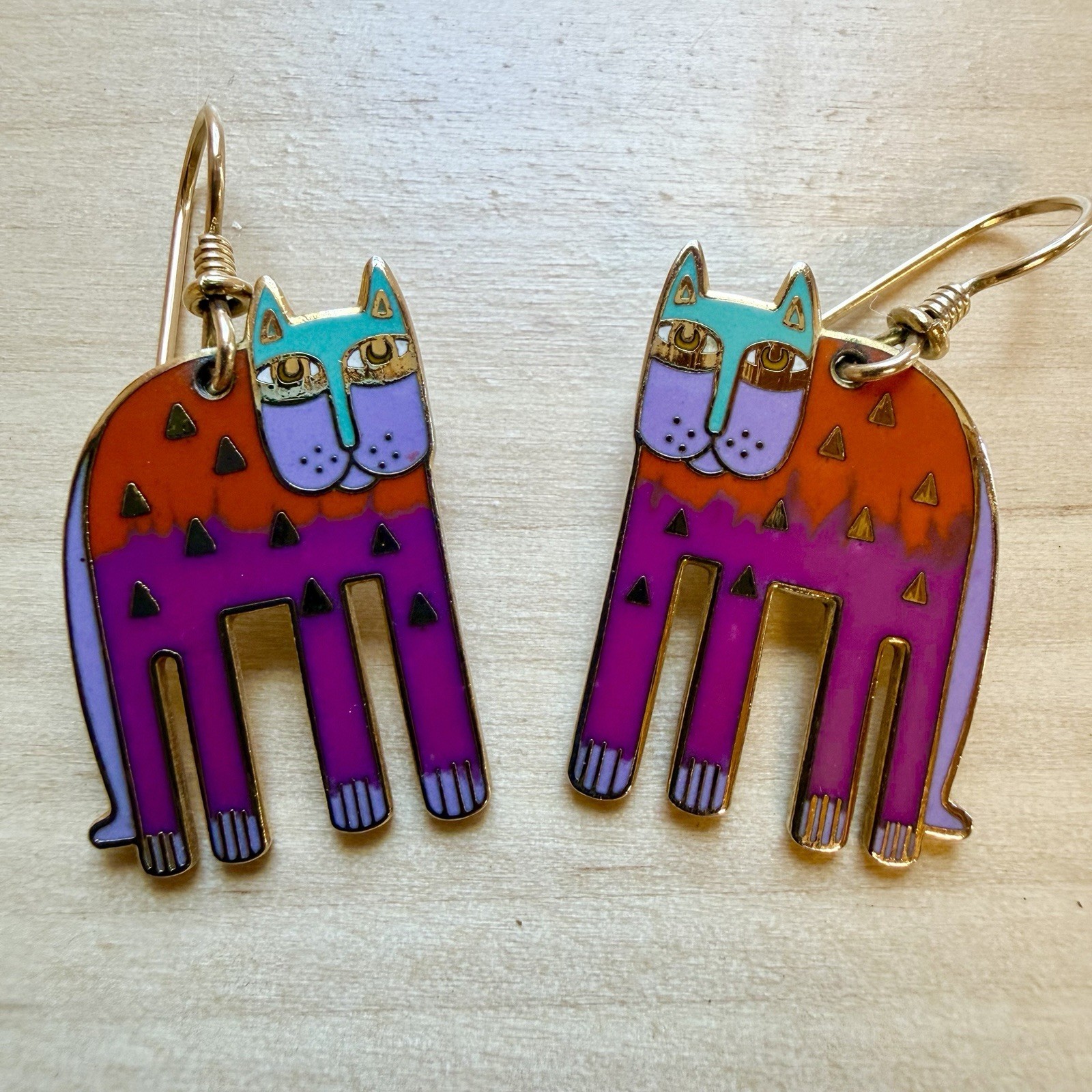 Laurel Burch Alexander’s Animal Cat Dangle Earrings 1980s Vintage
