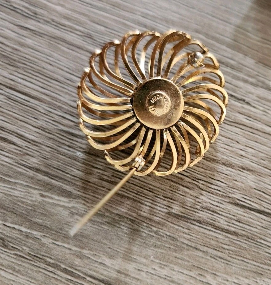 Vtg 1950’s Signed HG Henry Griffith 12K Gold GF SPIRAL SWIRL Pearl Pin Brooch