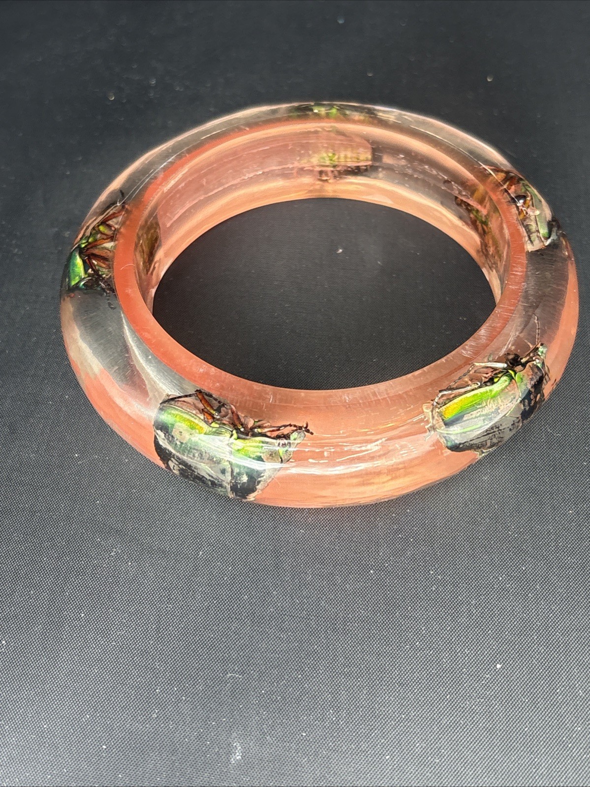 Clear Soft Pink Vtg Beetle Bracelet Translucent Resin,,1960s, NOS(#5)