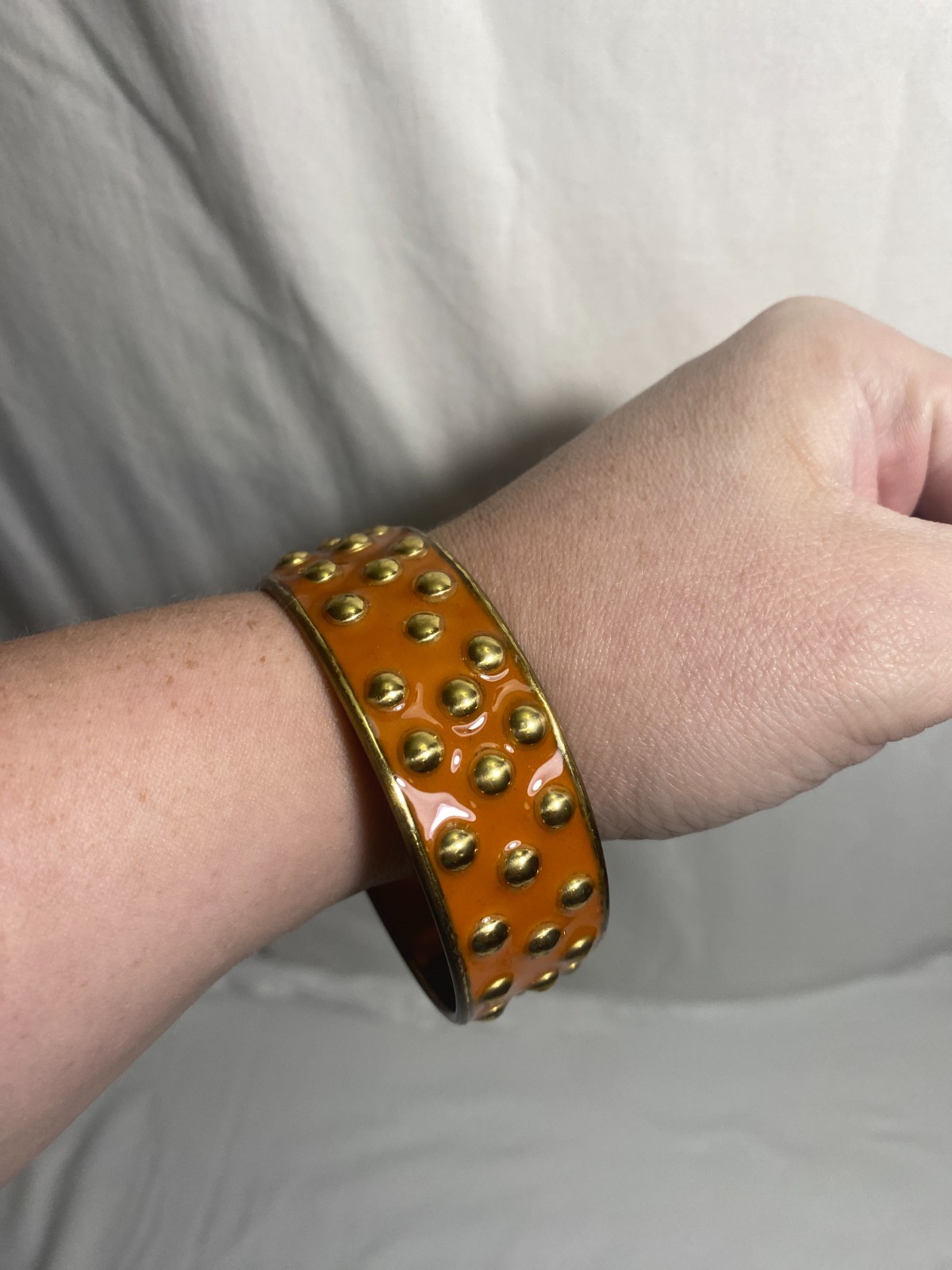Vintage Inspirational Orange Enamel Studded Bangle Bracelet “Say Yes Love Life”