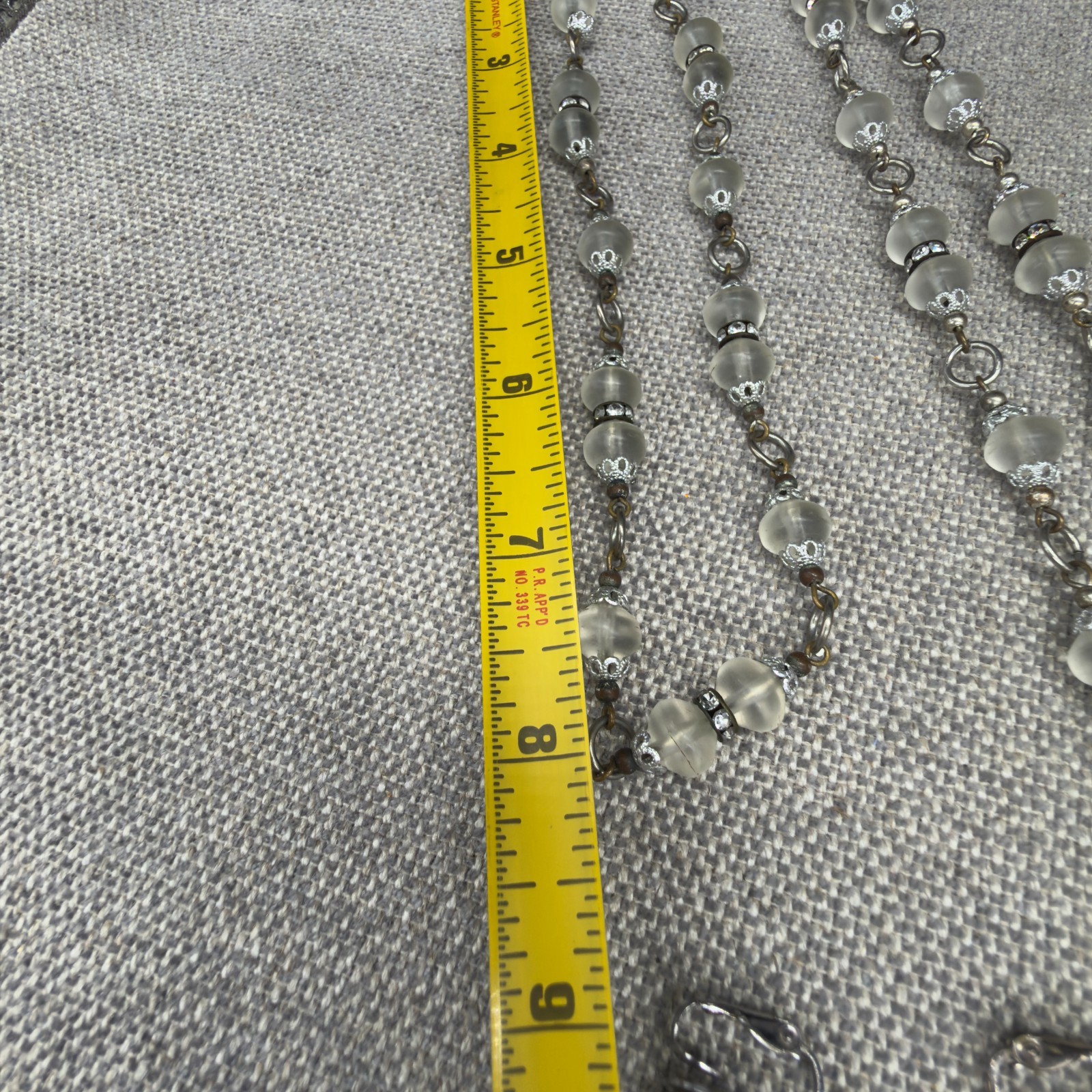 Vintage Earrings Bracelet 2 Necklaces Set Frosted Glass Beads Clear Rhinestones