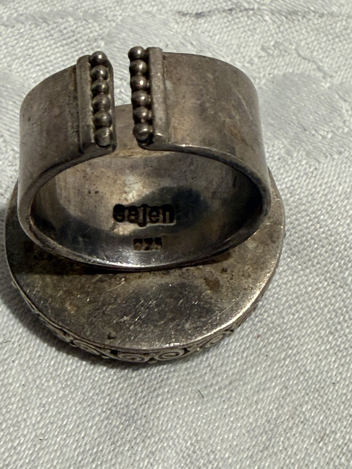 Vintage Silver 925 Sajen Size 8 Hematite Carved Sleeping Cat Ring