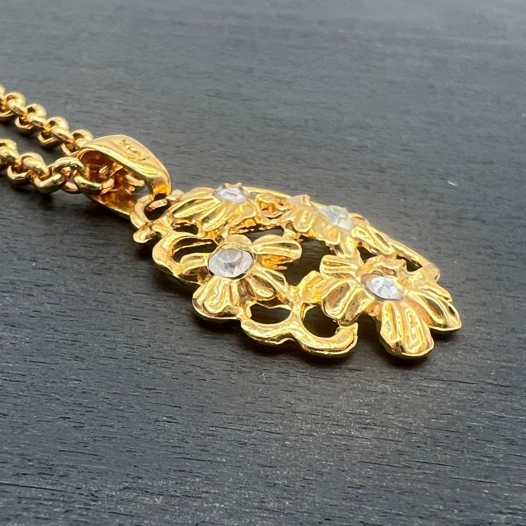 YSL Yves Saint Laurent Vintage Floral Necklace Gold Tone Rhinestone Rare Jewelry