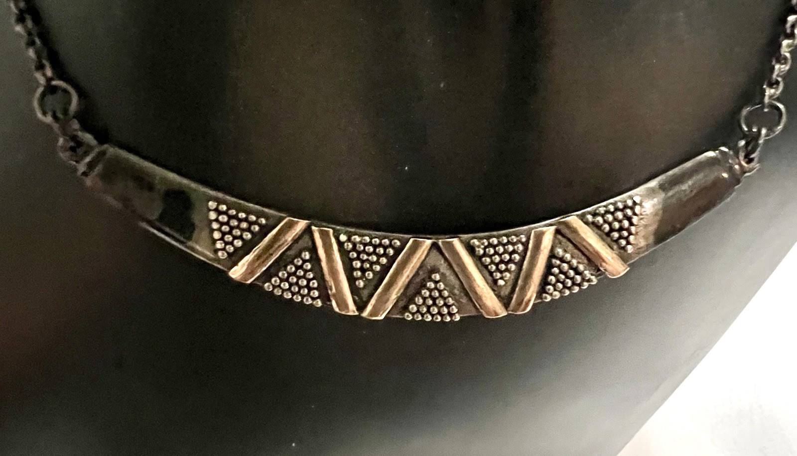 ABSTRACT BRUTALIST Sterling Silver Gold Wash CRESCENT PENDANT NECKLACE Vintage