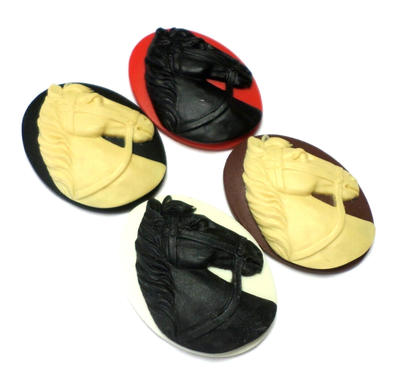 4 Different Colors of 40x30mm Horse Portrait Cameos, Very Nice