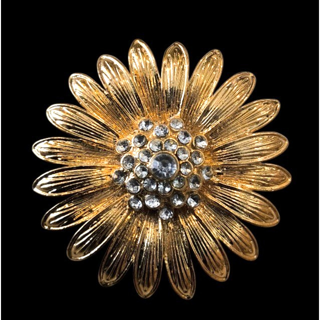 Vintage Gold Daisy Brooch Rhinestone Center0 Floral Pin With Box