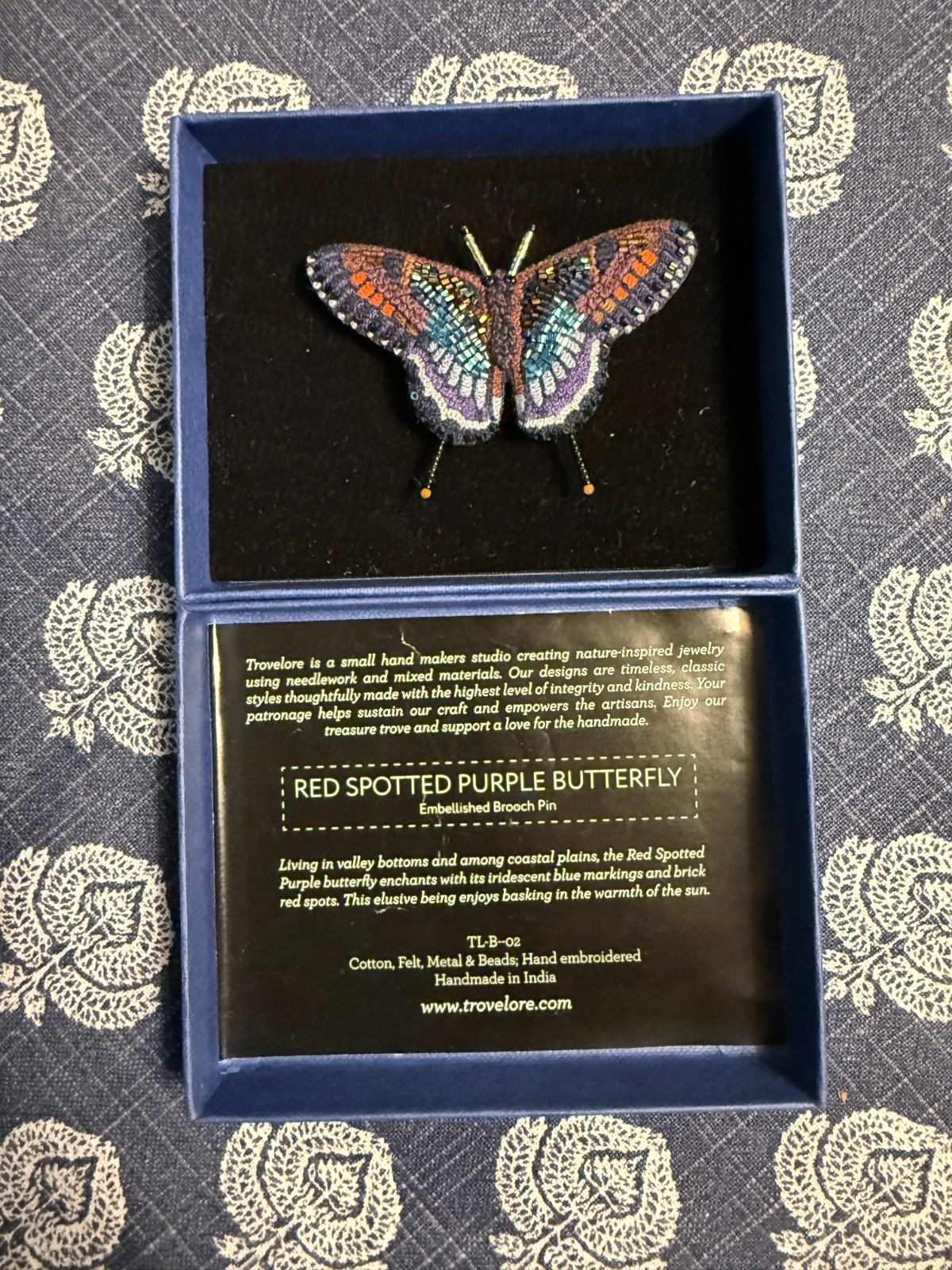 Trovelore Brooch /Pin, Red Spotted Purple Butterfly Handmade NIB