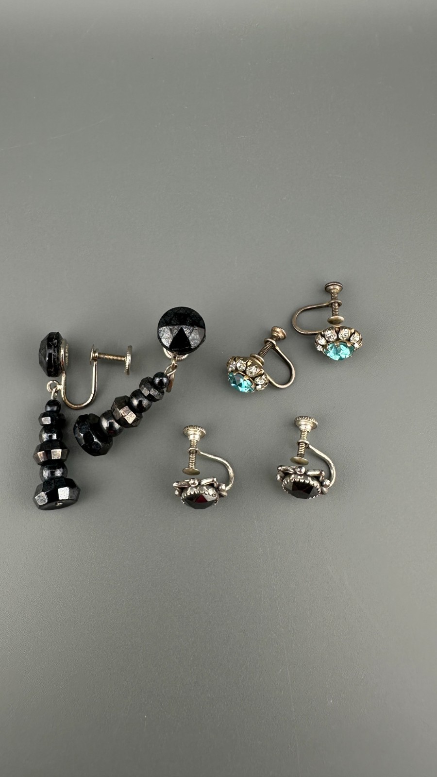 Vintage Earrings Lot Sterling Silver Gemstone Crystal Screw Back Blue Hematite