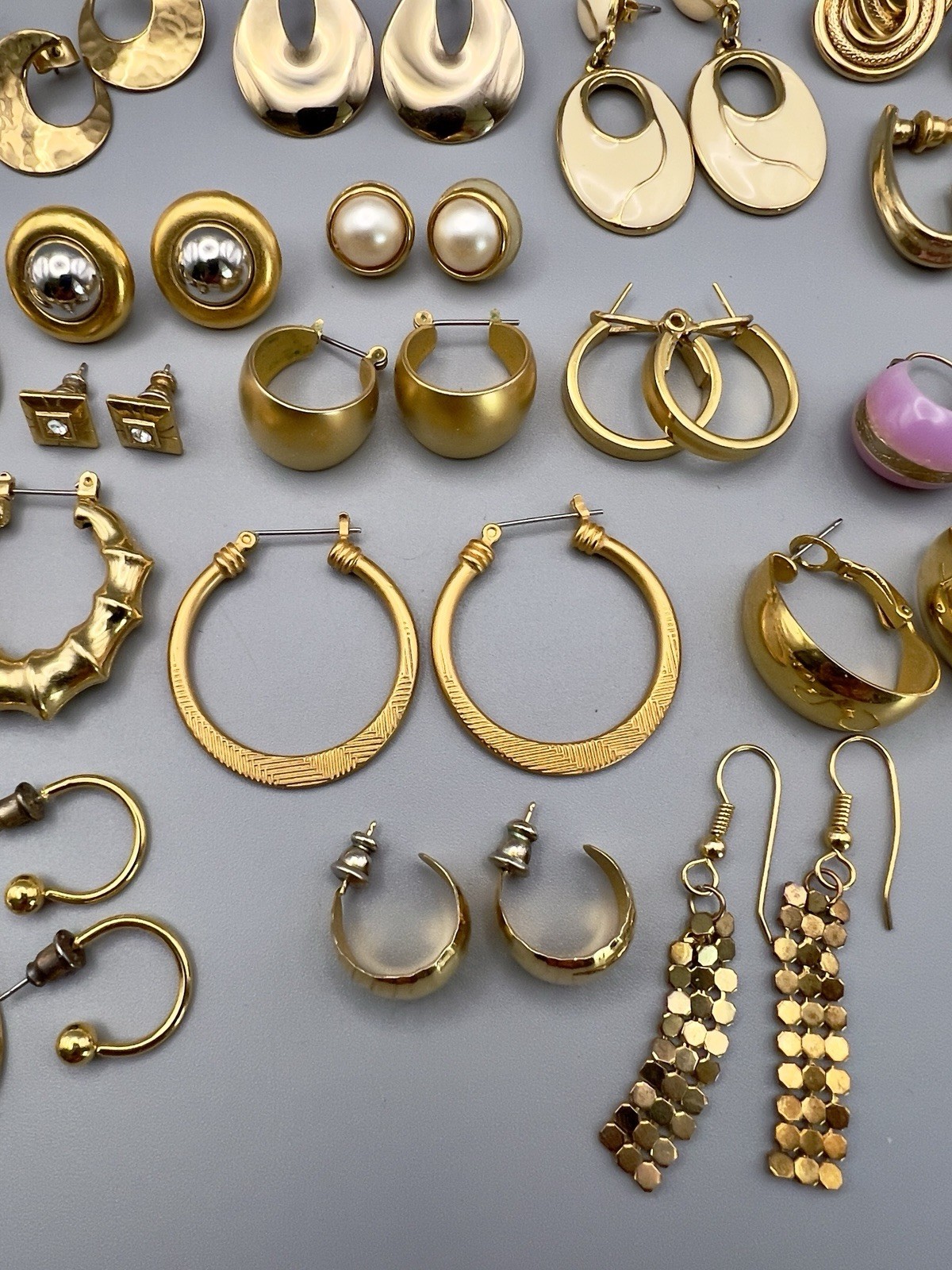 Vintage 1980s Pierced Earring Lot Gold Tone 45 Pairs Monet Trifari