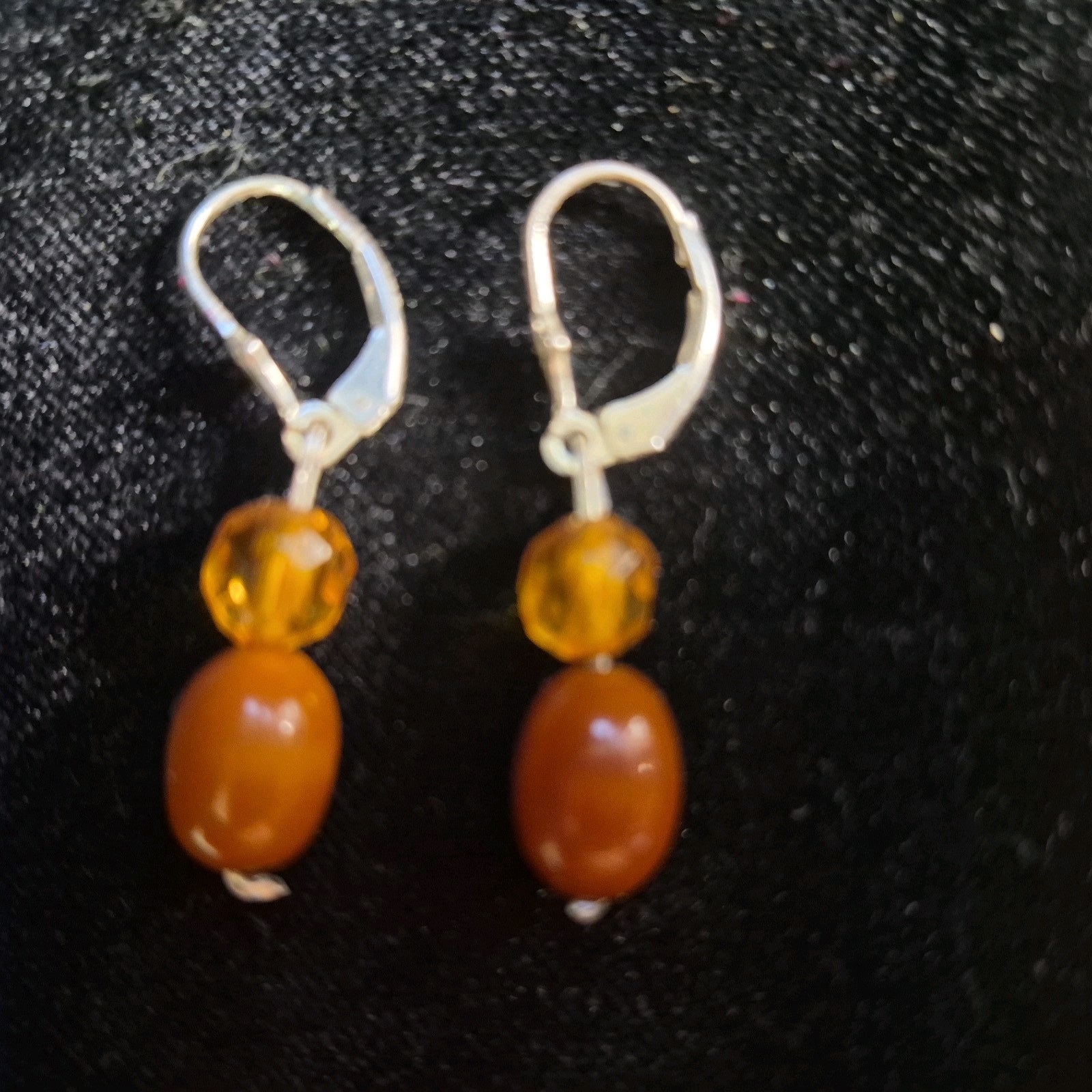 Vtg Butterscotch Bakelite Beeded Necklace and Earrings Set Sterling Silver Clasp