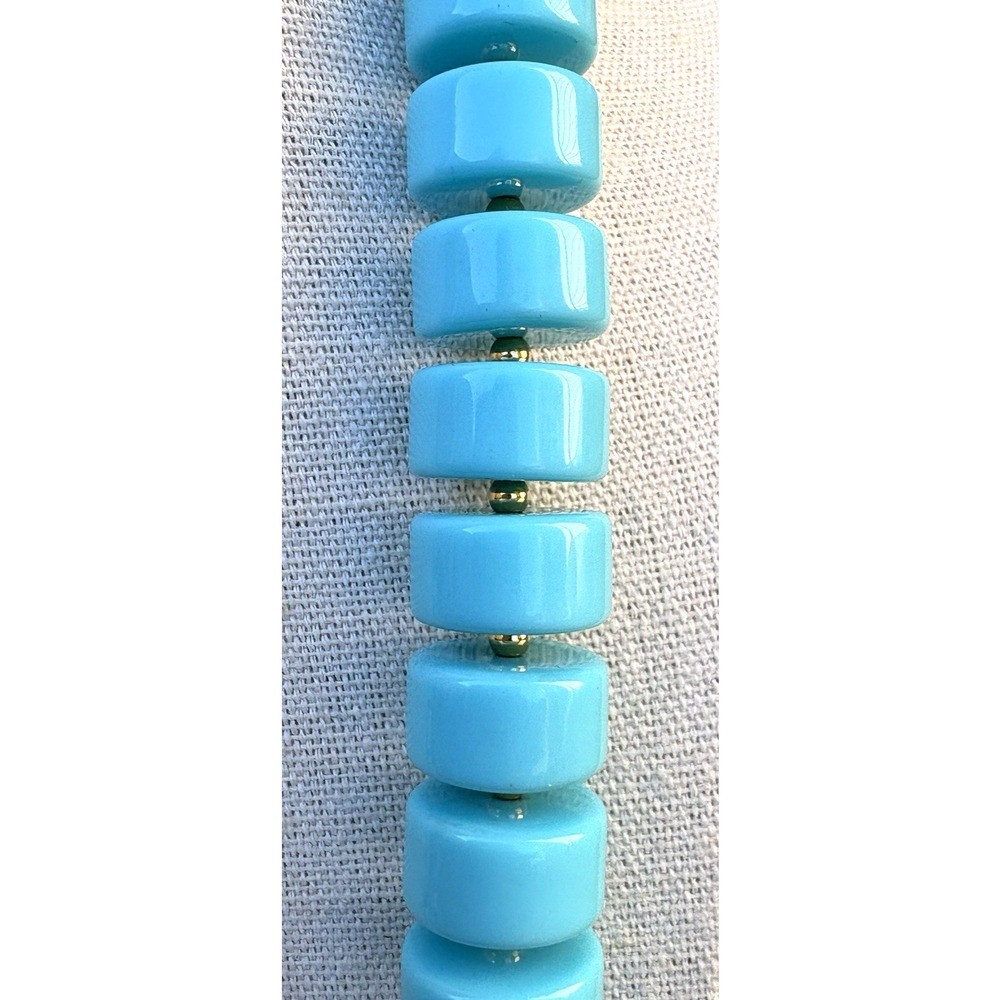 VTG Joan Rivers Graduated Disc Acrylic Lucite Necklace Turquoise Chunky 24″