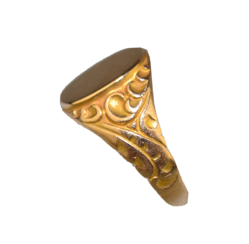 ANTIQUE 10K YELLOW GOLD SIGNET RING WITH FANCY CHASED SIDES SIZE 6 NO MONOGRAM